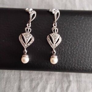 Faux Pearl and Marcasite Earrings